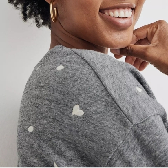 Madewell WOMEN'S GRAY PETAL HEARTS EMBROIDERED LONG SLEEVE SWEATSHIRT, S… - Picture 5 of 16